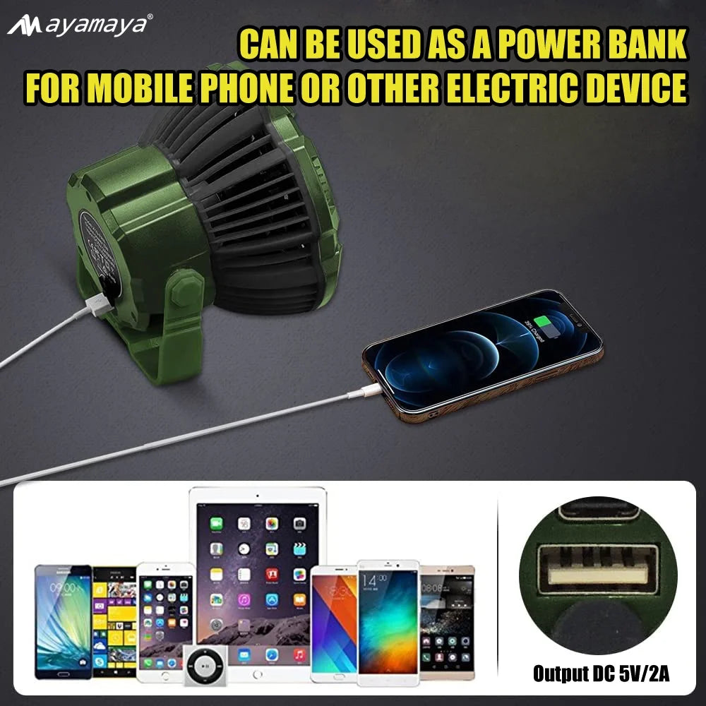 Rechargeable Camping Fan with LED Light & Remote Control, 7800Mah Portable USB Lantern Tent Fan for Car Ceiling Green.