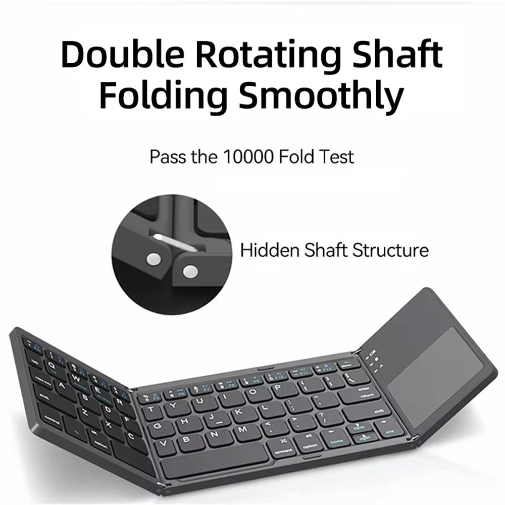 Foldable Bluetooth Keyboard with Touchpad Mini Wireless Keyboard Rechargable Keyboard for IOS Android Windows Tablet Notebook.
