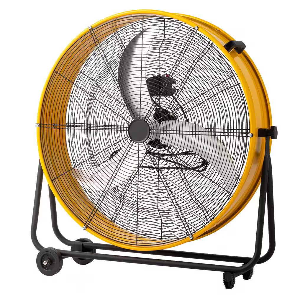 30 In. 3 Fan Speeds Floor Fan Drum Fan in Yellow