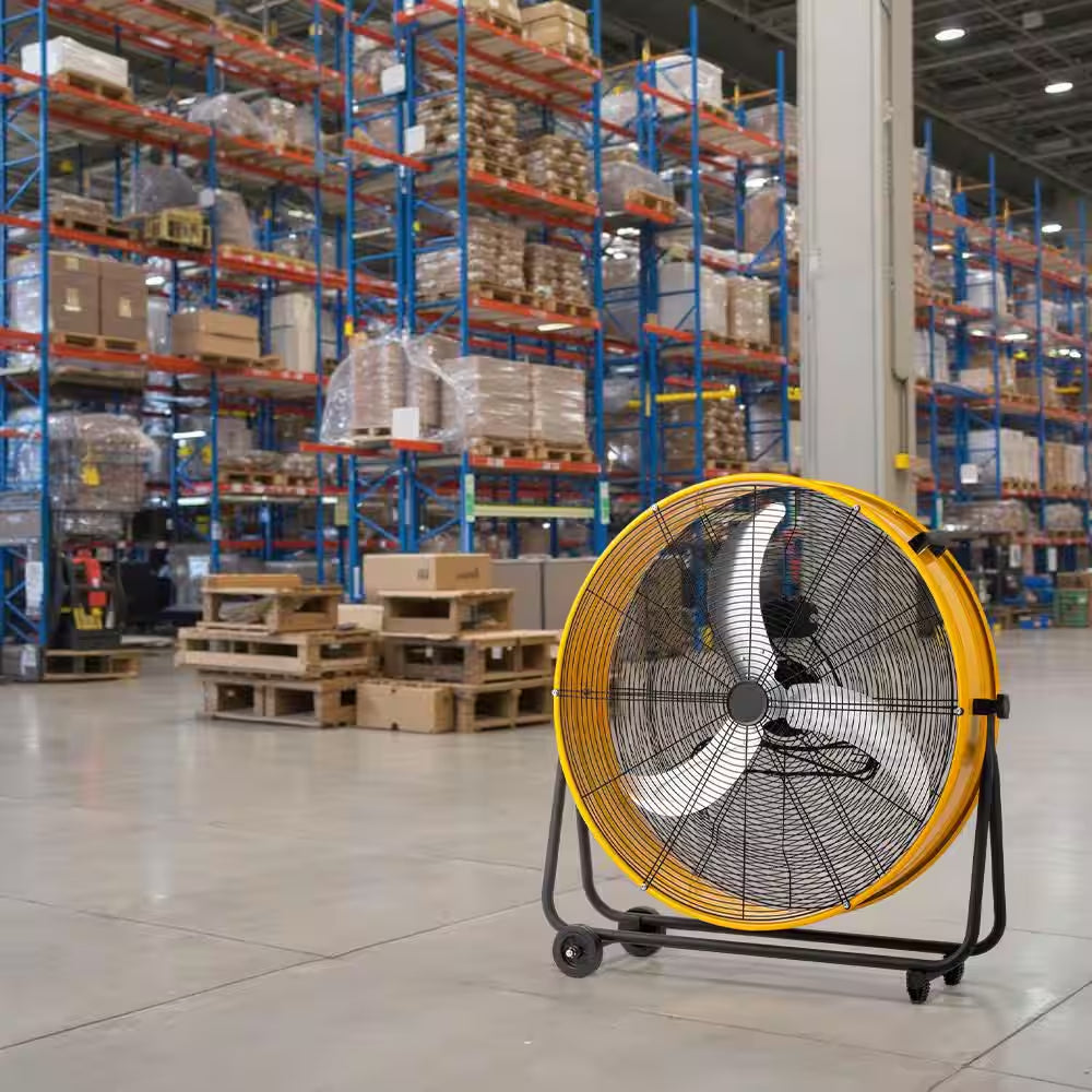 30 In. 3 Fan Speeds Floor Fan Drum Fan in Yellow