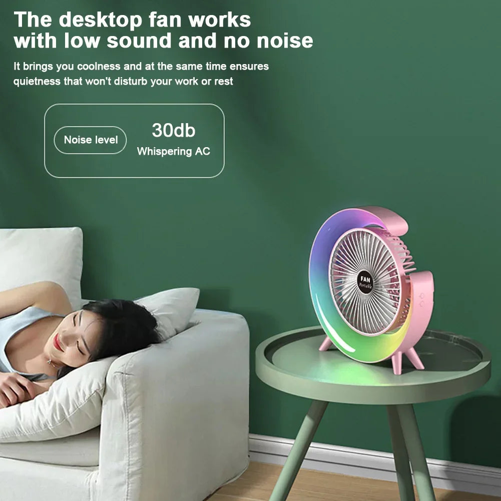 Portable Fan USB Rechargeable Fan LED 7 Colors Electric Fan 180°Adjustable Summer Camping Fans 3 Speeds Mini Fan for Xiaomi Fan