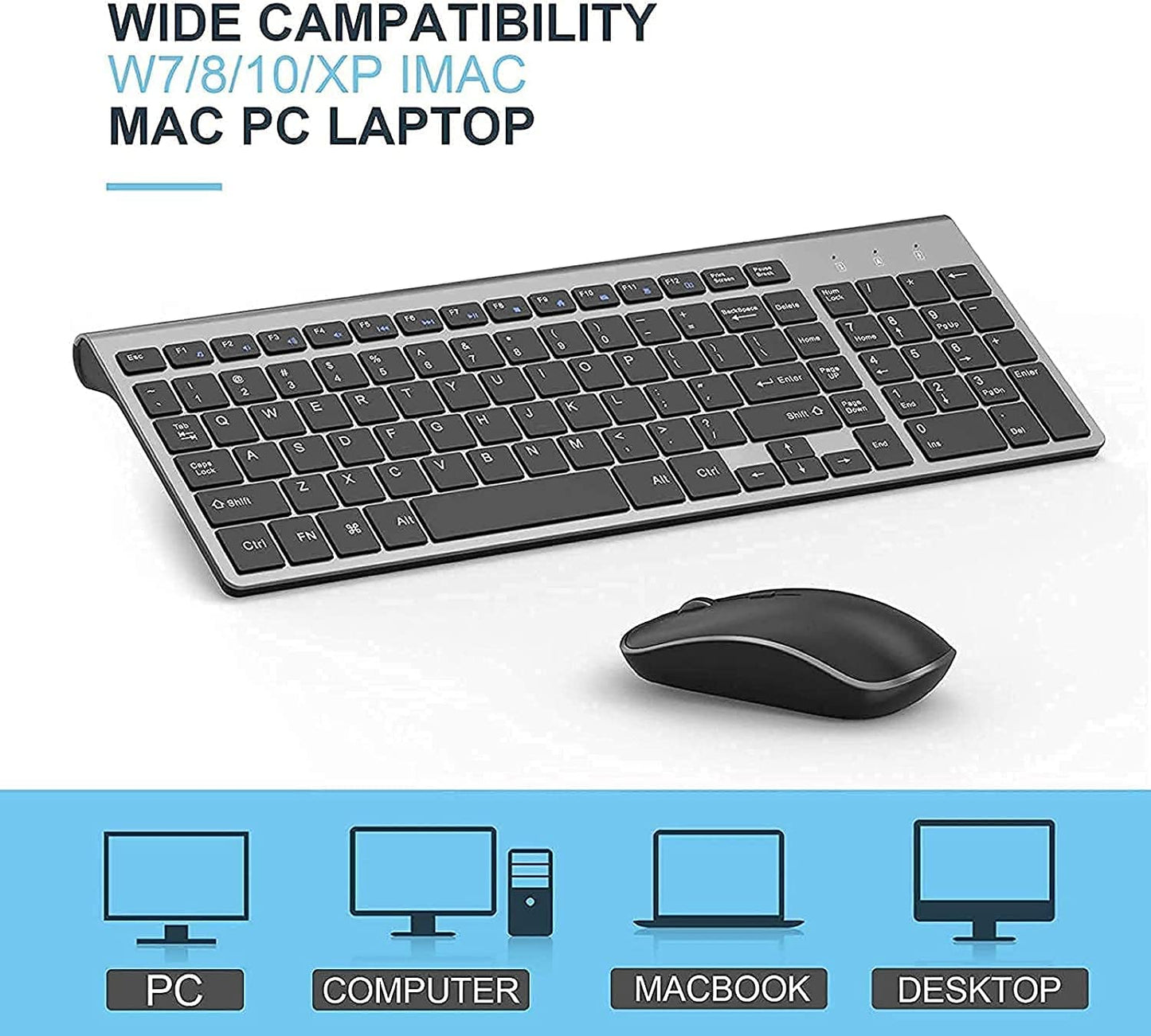 Wireless Keyboard and Mouse,2.4G Ergonomic and Slim Wireless Computer Keyboard Mouse Designed for Windows, PC, Laptop,Tablet - Black Grey