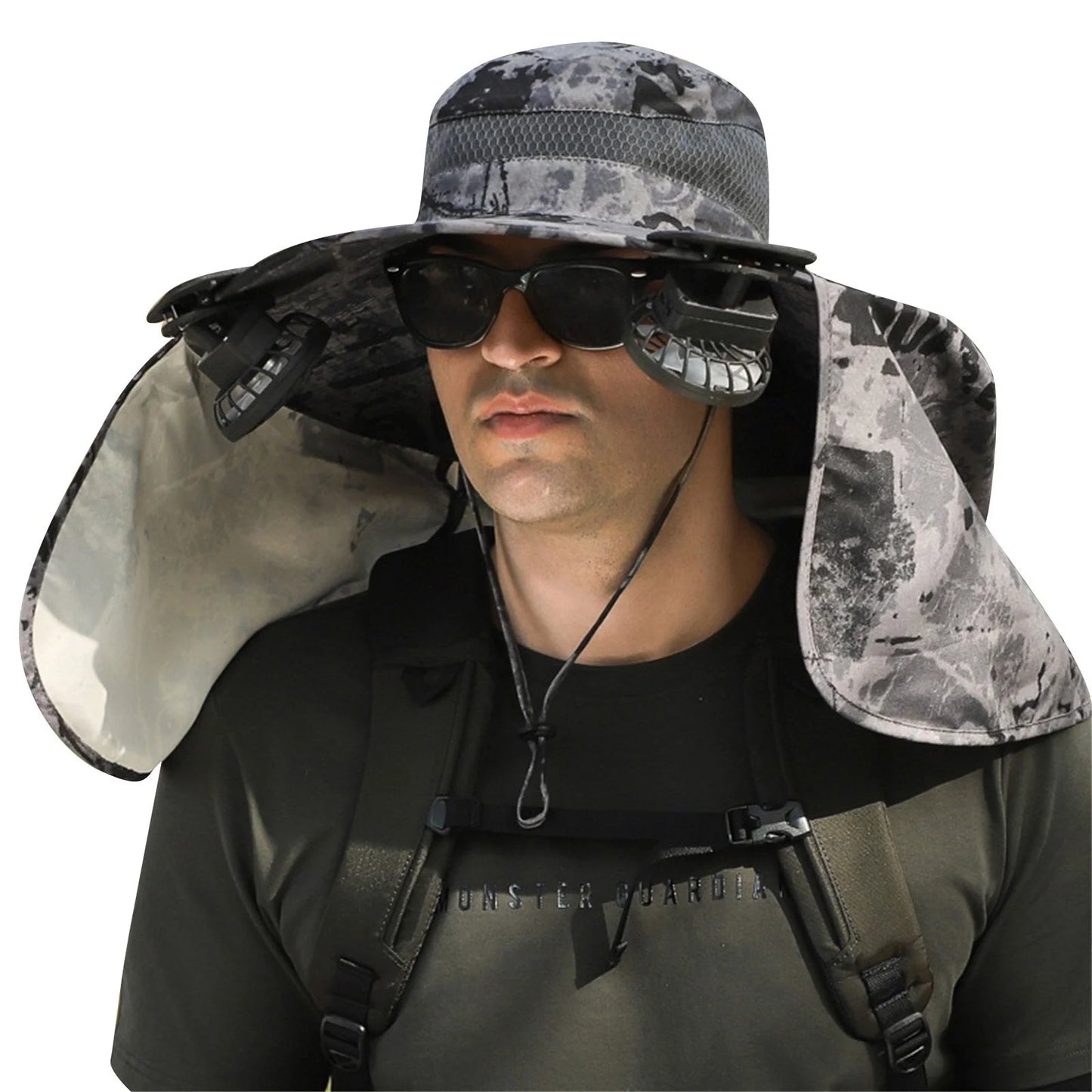 Wide Brim Solar Fan Hat for Outdoor Fishing, Sun Hat with 2 Solar Fans, Solar & USB Rechargable Sunscreen Fishing Hats with Fan for Men and Women