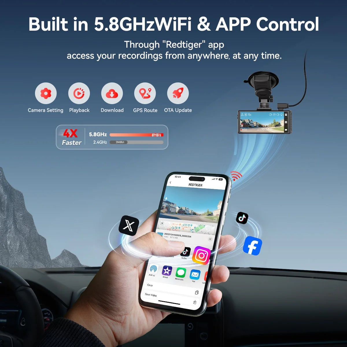 Touch Screen Dash Cam Front and Rear, 4K Dash Camera with STARVIS 2 Sensor, Free 128GB Card, Car Camera with Wifi GPS, Voice Control, WDR, 24H Parking Mode, Night Vision