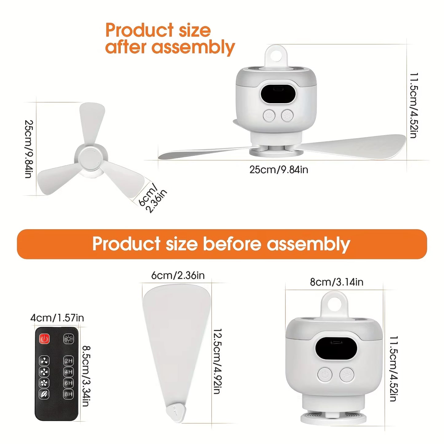 Portable Ceiling Fans 8000Mah Outdoor Camping Fan Tent Ventilator Cooler Rechargeable Electric Fan Remote Control LED Lighting