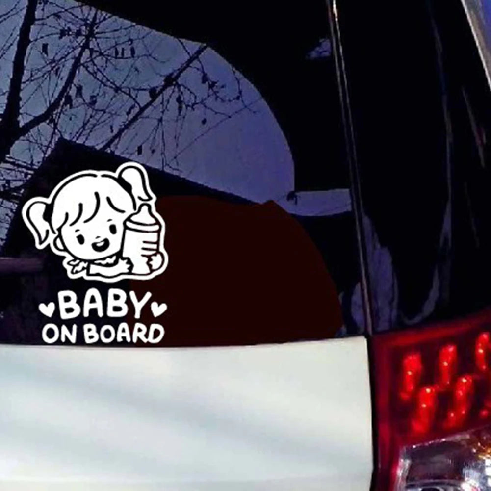 Universal Funny Stickers Car Cartoon Baby on Board Little Girl with Feeding Bottle Car Window Sticker Decal Carbon Fiber Vinyl