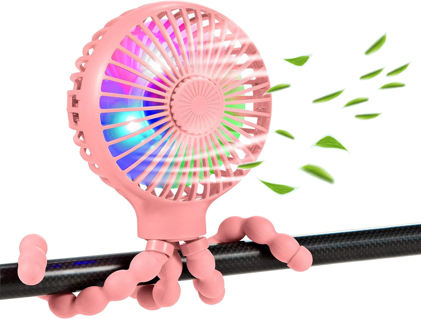 Upgraded Stroller Fan Mini Battery Operated Fan Small USB Rechargable Desk Fan Baby Portable Fan Flexible Tripod Clip on Fan with 3 Speeds Baby Personal Fan for Car Seat Crib Treadmill (Pink).