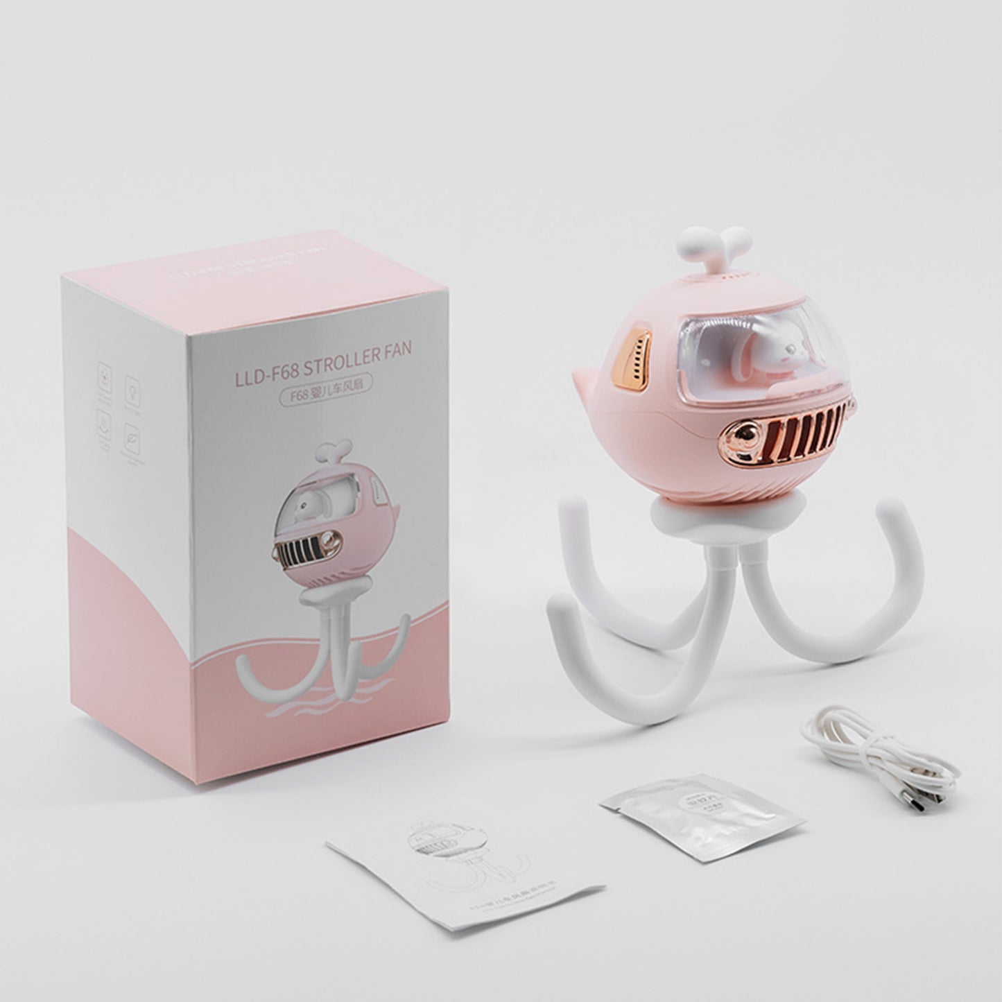 Rotatable Baby Stroller Fan with LED Light,3600Mah Rechargable Fan,Multifunction Portable Personal Fan for Stroller,4 Speeds,Pink.