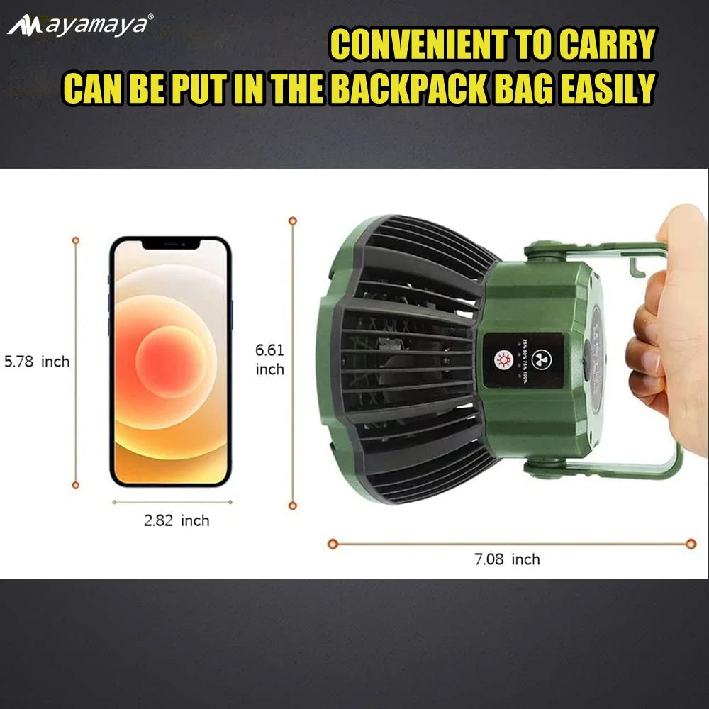 Rechargeable Camping Fan with LED Light & Remote Control, 7800Mah Portable USB Lantern Tent Fan for Car Ceiling Green.