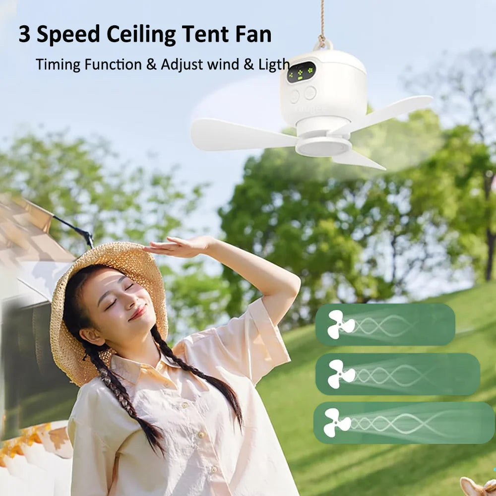 Ceiling Fan Portable Camping Tent Ceiling Canopy Fan 8000Mah Rechargeable Wireless Fan Air Circulators with Remote Control Light