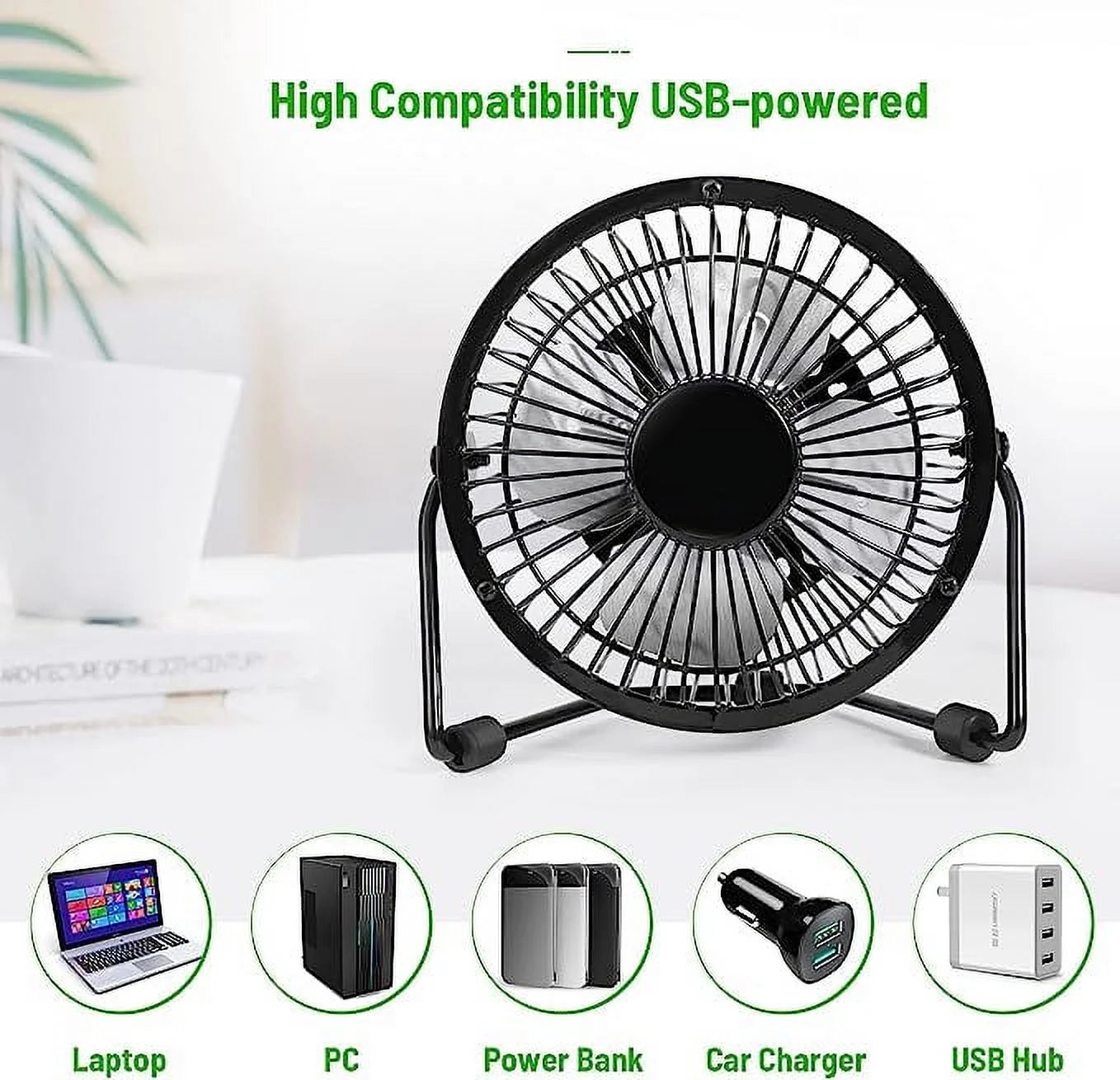 4 Inch Personal Metal USB Powered Desktop Fan Black