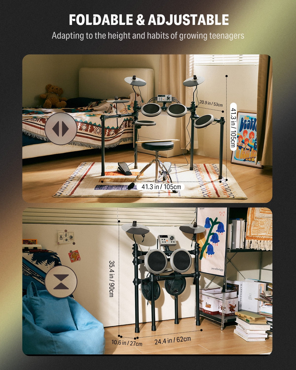 Electric Drum Set for Kids Beginner Christmas Birthday Gift, 150+ Sounds, Quiet Mesh Pad, DED-70 New