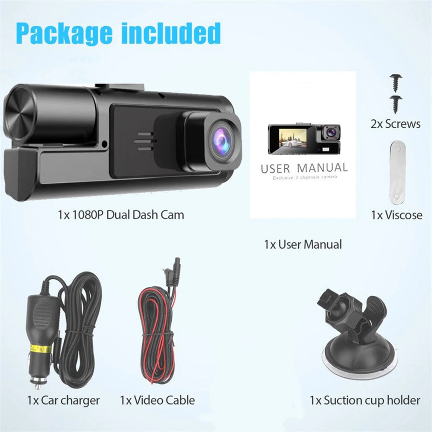 Dash Cam Front and Rear, 1080P FHD DVR Car Driving Recorder 2.0Inch IPS Screen Dashboard Camera 170°Wide Angle, G-Sensor,Parking Monitor,Loop Recording