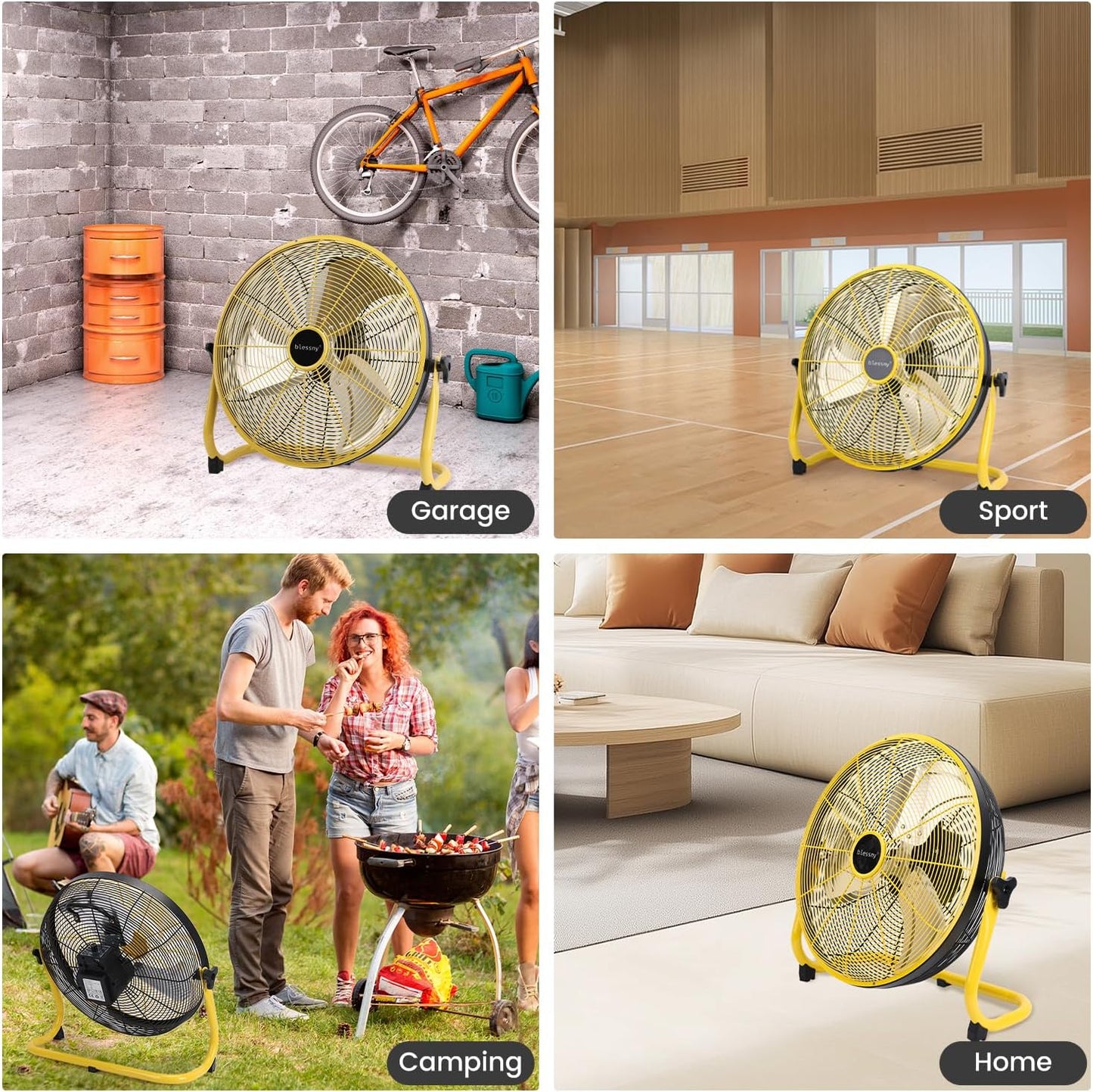 16" Battery Operated Floor Fan, 20000 Mah Large Rechargeable Cordless Fan for Ca