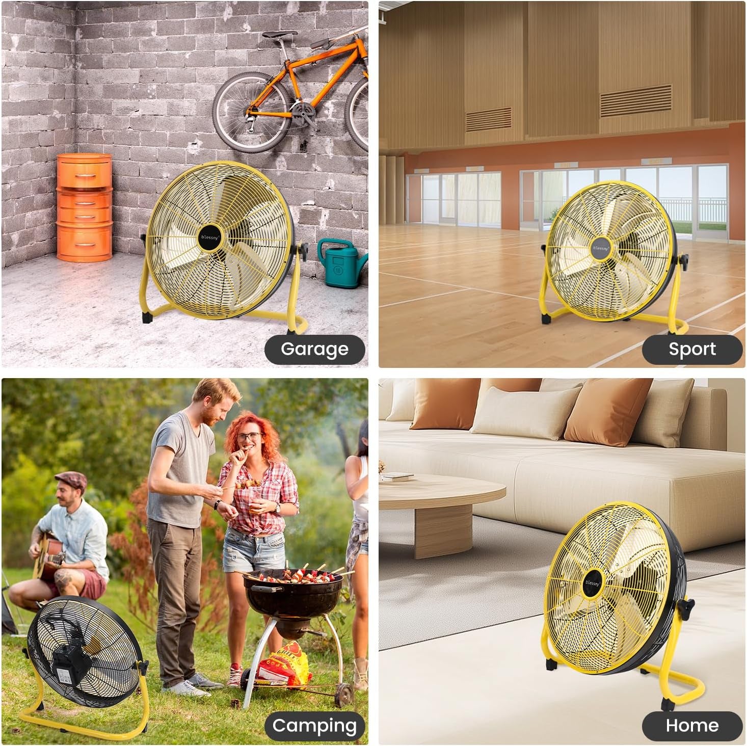 16" Battery Operated Floor Fan, 20000 Mah Large Rechargeable Cordless Fan for Ca