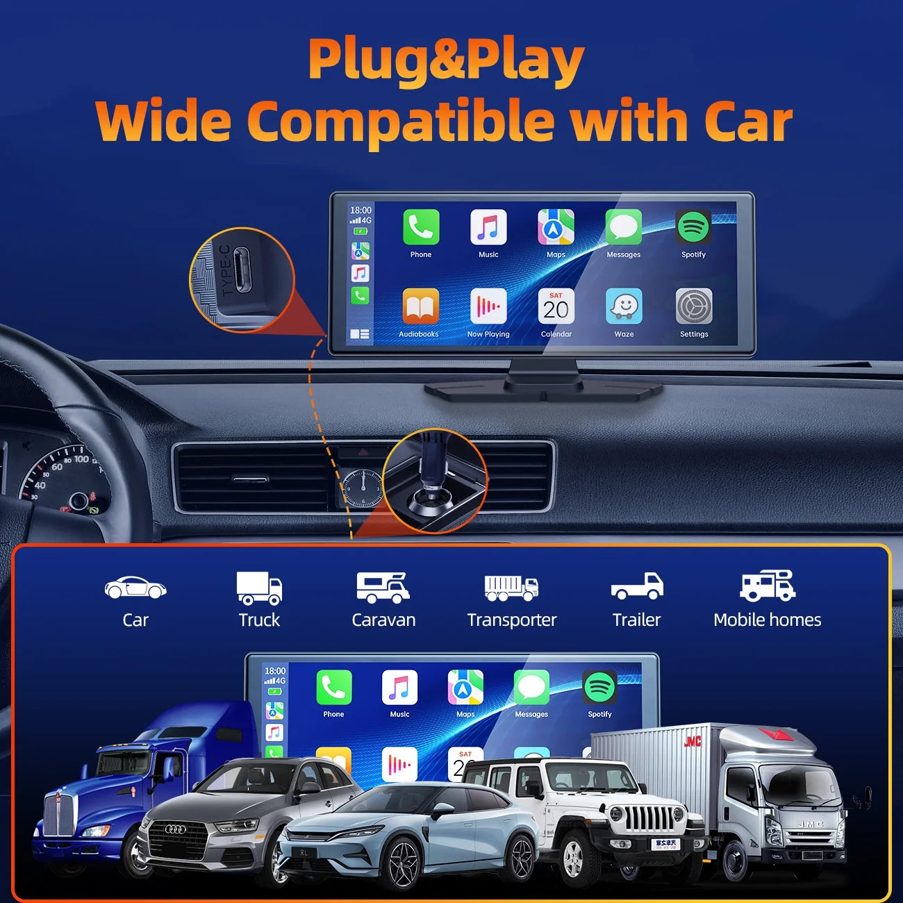 Portable Touchscreen Apple Carplay, 9.26" Wireless Carplay Screen for Car, Portable GPS Navigation for Car, Car Stereo with Airplay, AUX/FM, Googel, Siri, Bluetooth
