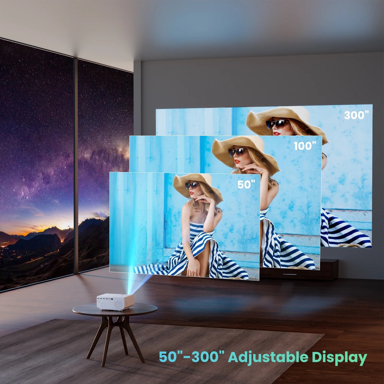 1080P Projector with 5G Wifi and Bluetooth, 240 ANSI, Support 4K, Compatible with Soundbar, 100" Screen Included