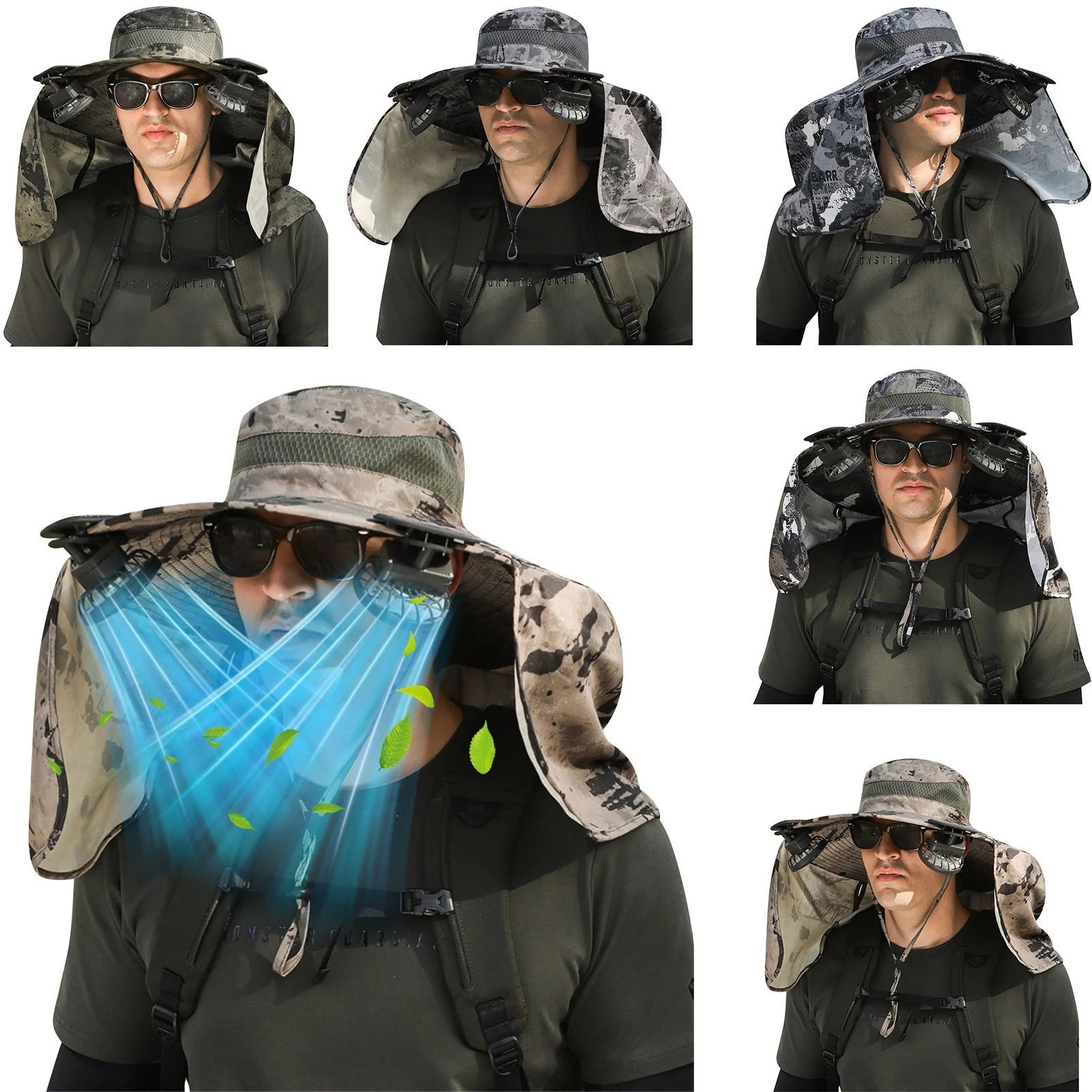 Wide Brim Solar Fan Hat for Outdoor Fishing, Sun Hat with 2 Solar Fans, Solar & USB Rechargable Sunscreen Fishing Hats with Fan for Men and Women