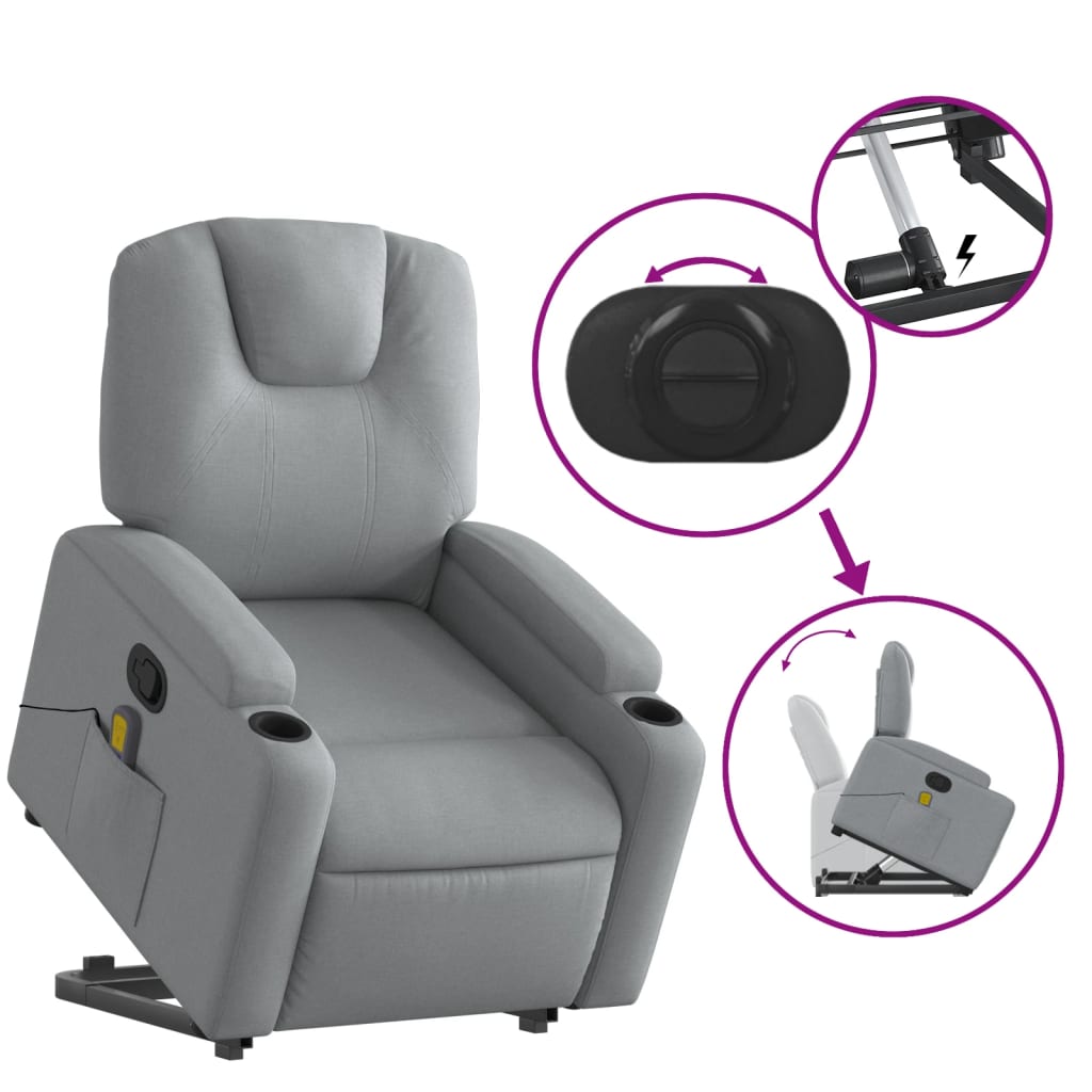 vidaXL Stand up Massage Recliner Chair Light Gray Fabric.