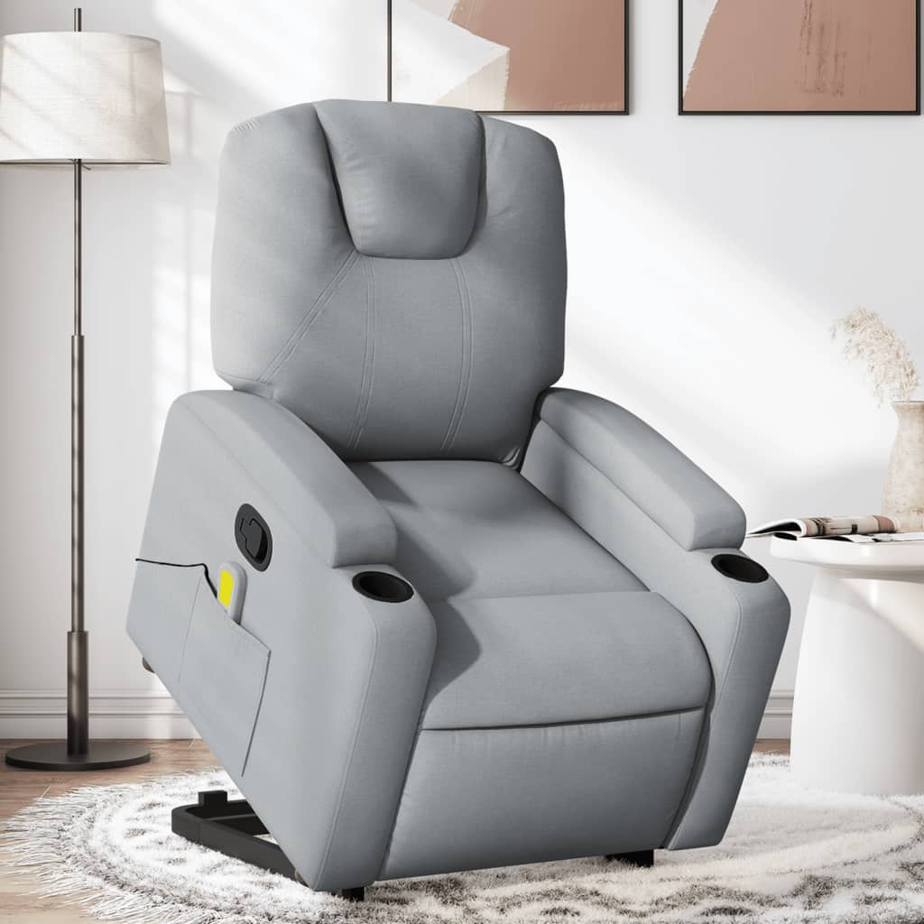 vidaXL Stand up Massage Recliner Chair Light Gray Fabric.