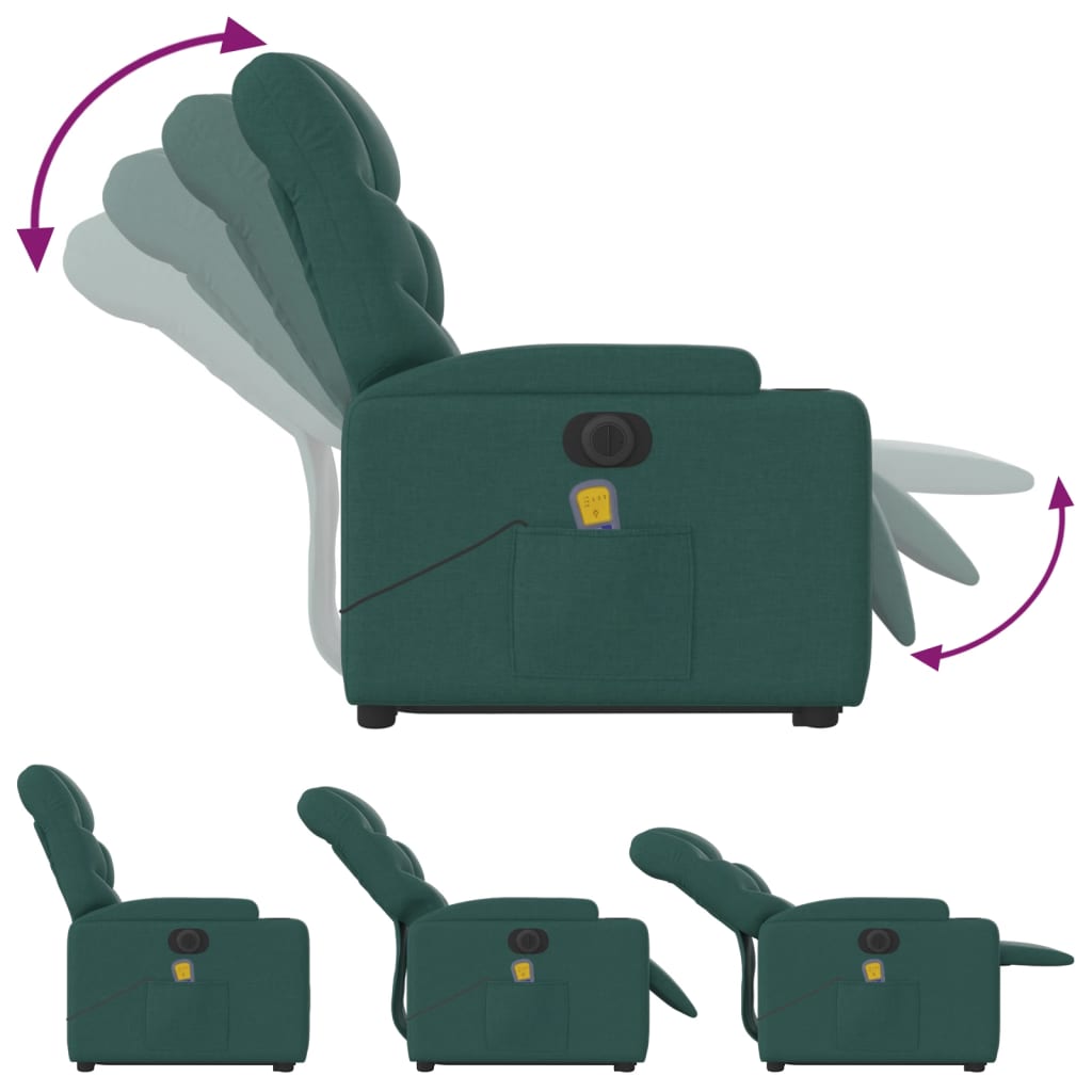 vidaXL Electric Stand up Massage Recliner Chair Dark Green Fabric.