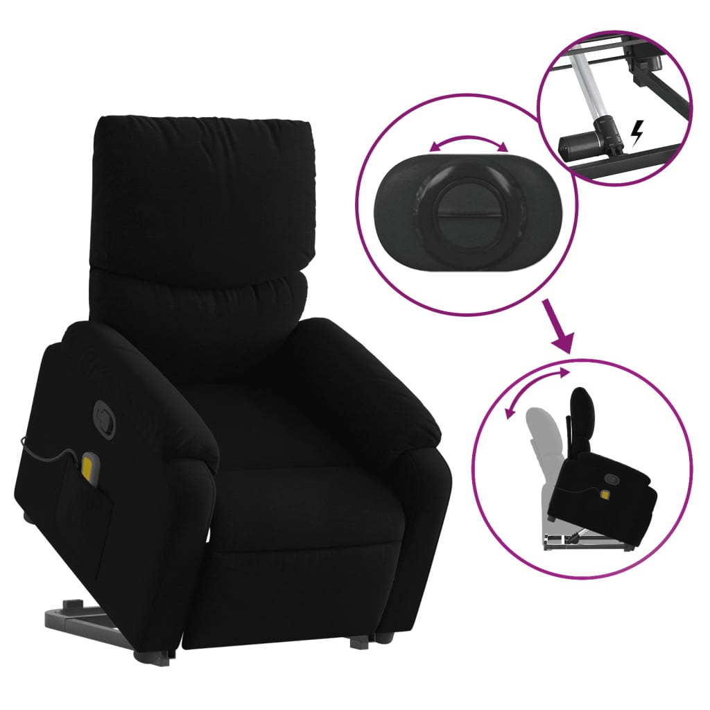 vidaXL Stand up Massage Recliner Chair Black Fabric.