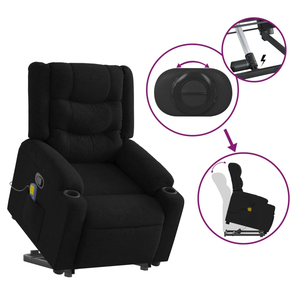 vidaXL Stand up Massage Recliner Chair Black Fabric.