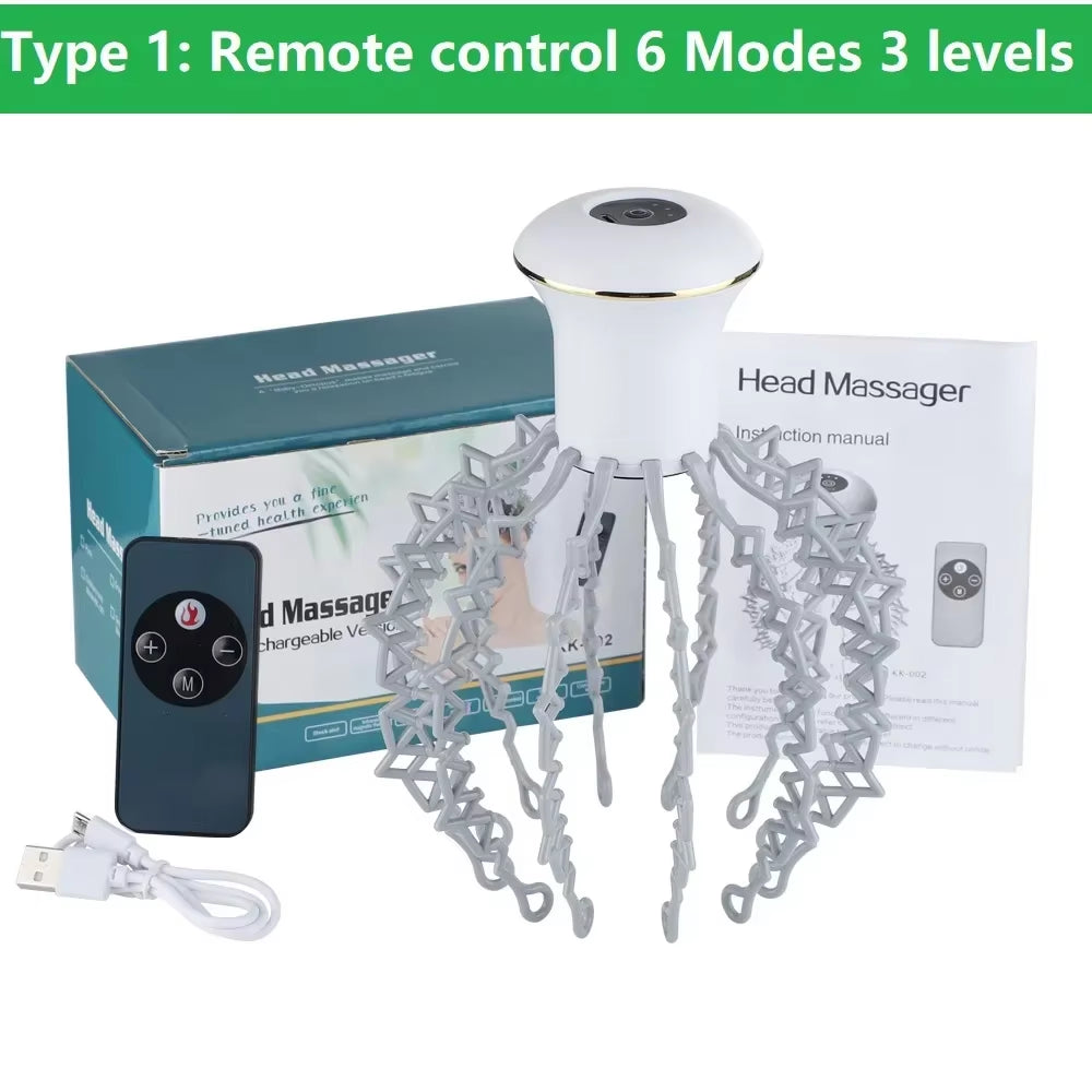 New Electric Octopus Claw Scalp Massager Therapeutic Head Scratcher Relief Hands Free Hair Stimulation Rechargable Stress Relief