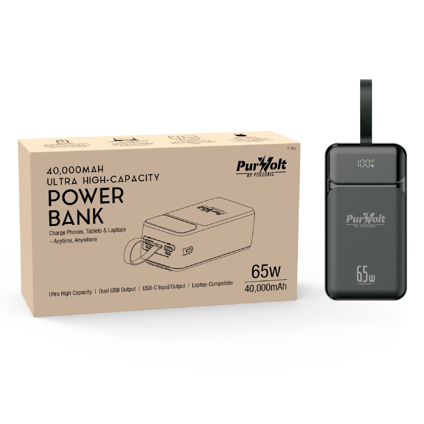 PurVolt 40,000mAh Ultra High-Capacity Power Bank – Powering Laptops, Phones & Beyond.