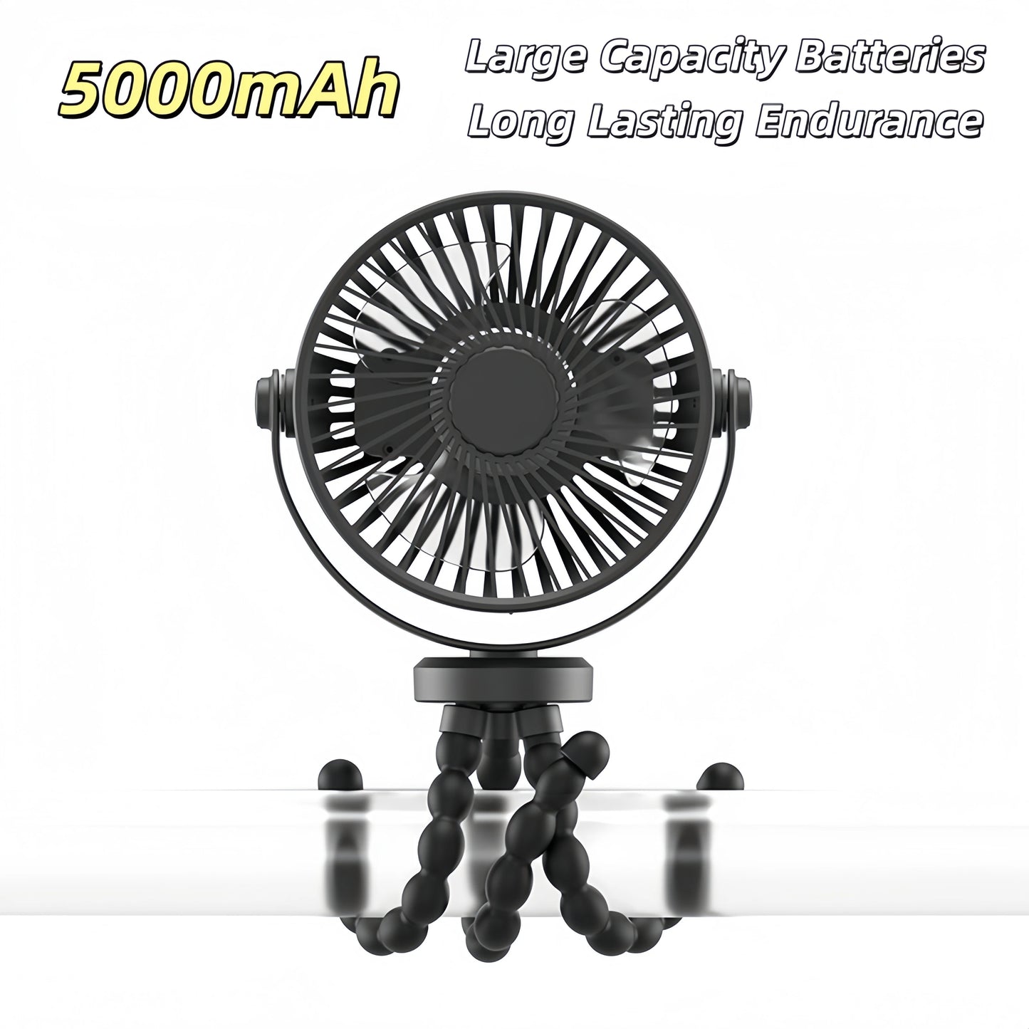 Mini Portable Stroller Fan,3 Speed Rechargeable,360° Rotate Flexible Tripod Better Cooling for Car Seat Crib Treadmill 5000Mah