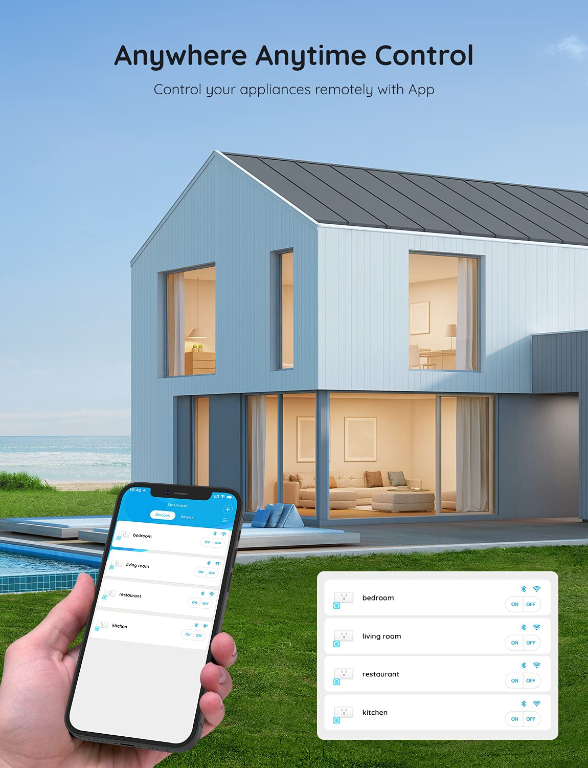 Smart Plug 15A, Wifi Bluetooth Outlets 4 Pack Work with Alexa and Google Assistant, Wifi Plugs with Multiple Timers, Home APP Group Control Remotely, No Hub Required, ETL&FCC Certified