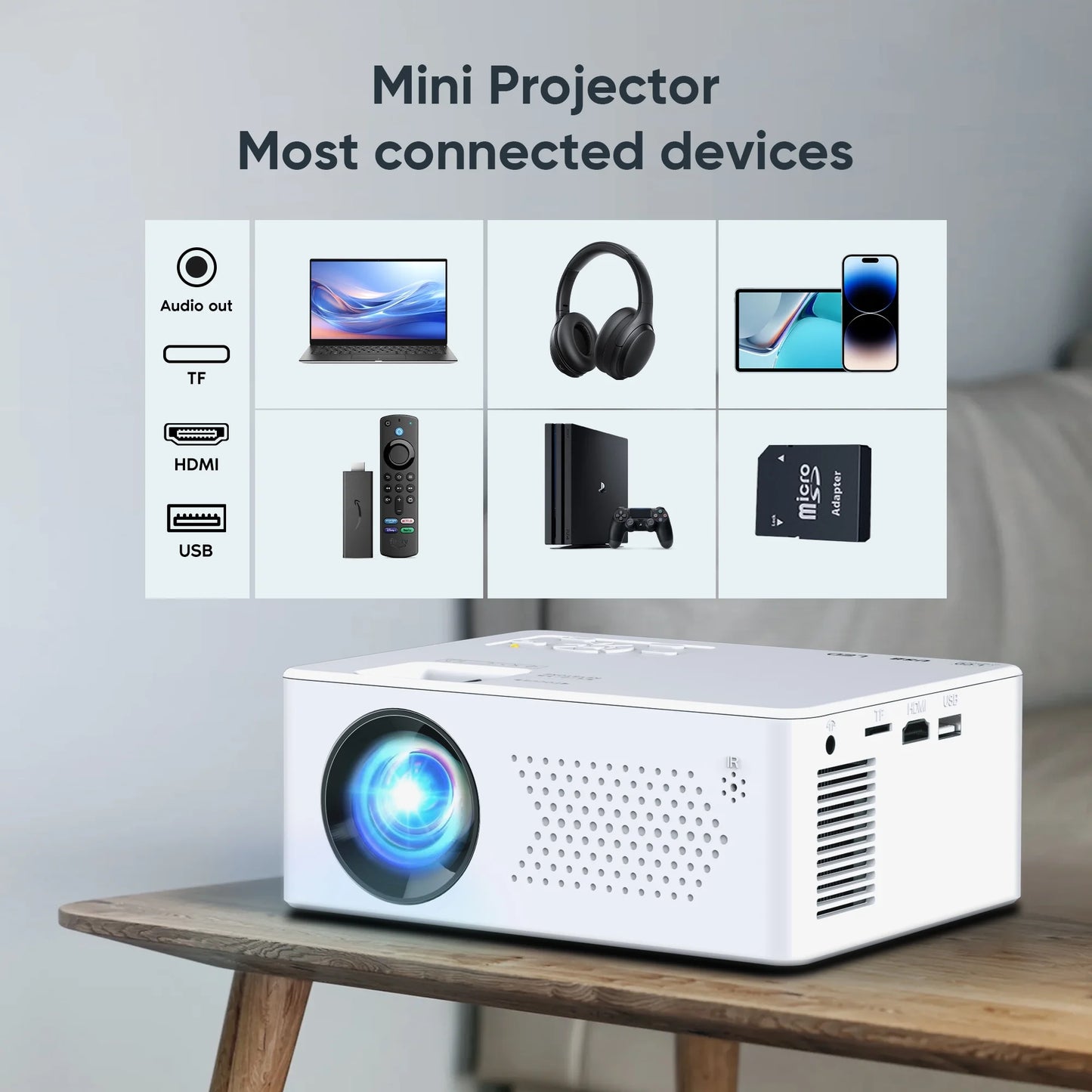 Mini Bluetooth Projector with Tripod, 9500LM Full HD 1080P Portable Home Theater Projector ,Support 250"Display