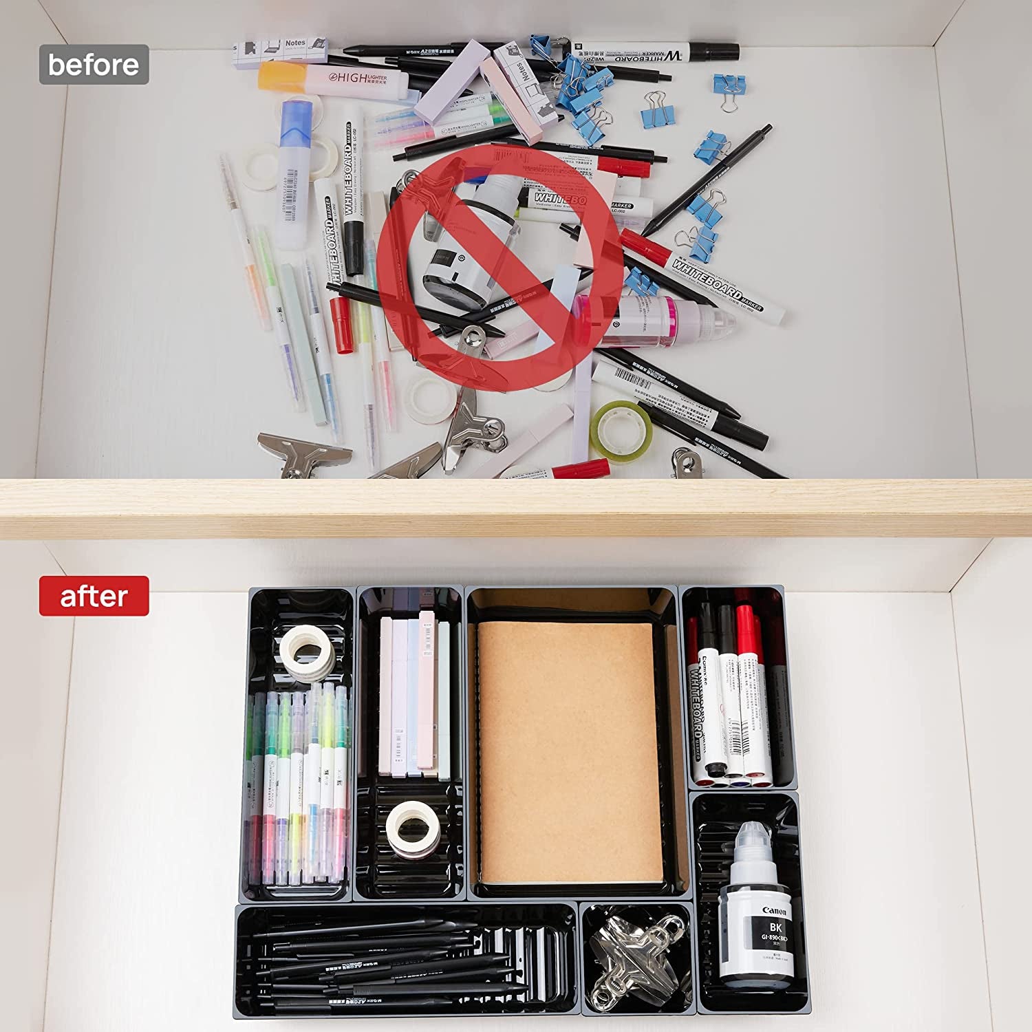 23 Pack Desk Drawer Organizers, 4 Sizes Office Desk Organizer Tray Bins, Office Organizer with Non-Slip Pads for Home Organization and Storage