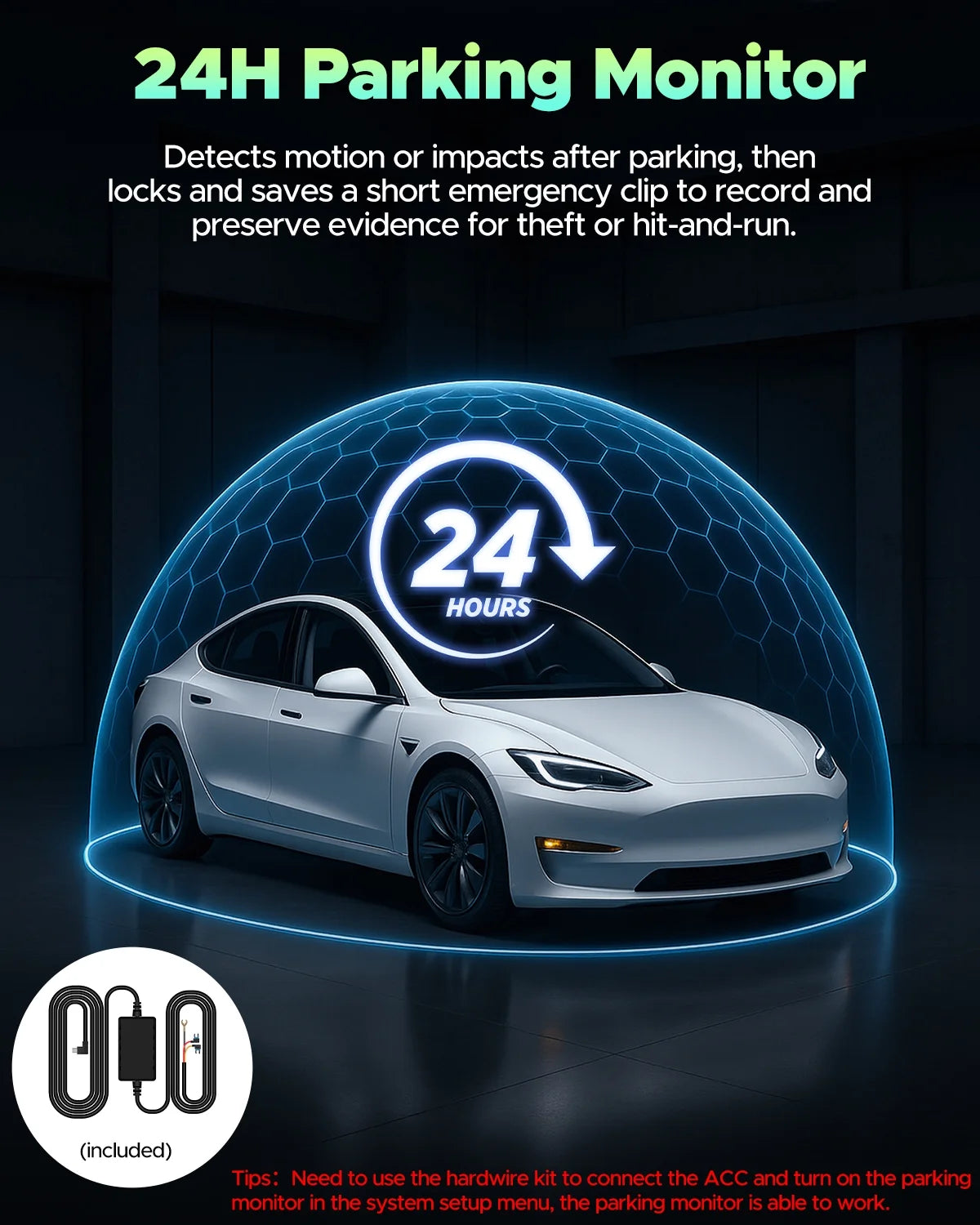 4 Channel Dash Cam Front and Rear inside with Hardwire Kit for 24H Security Parking Monitor, 1080P FHD 360 Degree View 5G Wifi Dash Camera, IR Night Vision Dashcam, G-Sensor, Free 128GB Card