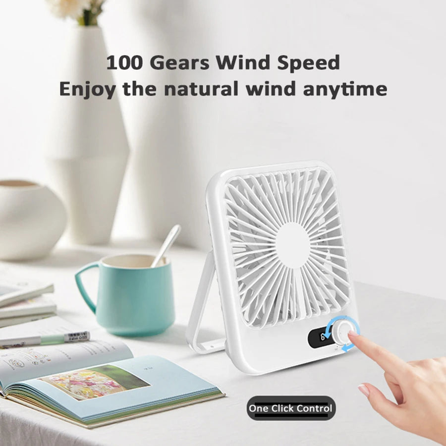 2024 New 1500Mah 100 Gears Ultrathin Desk Fan Portable Fan Rechargeable Table Fan Mini Fan Portable Cooler Air Conditioner Fan