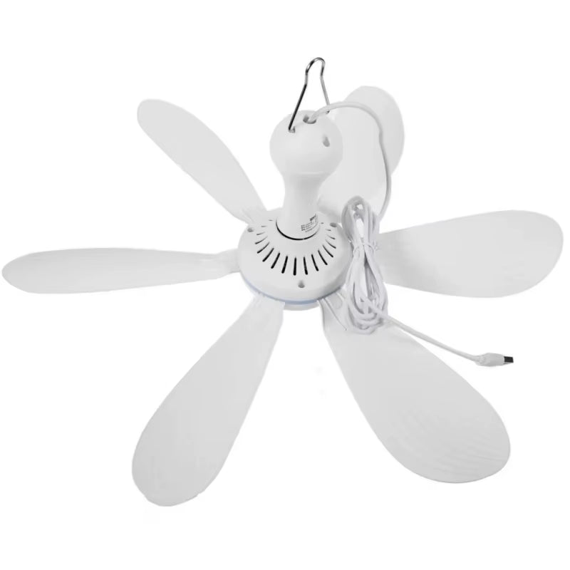 Silent 6 Leaves USB Powered Ceiling Canopy Fan with Remote Control Timing 4 Speed Hanging Fan for Camping Bed Dormitory Tent New