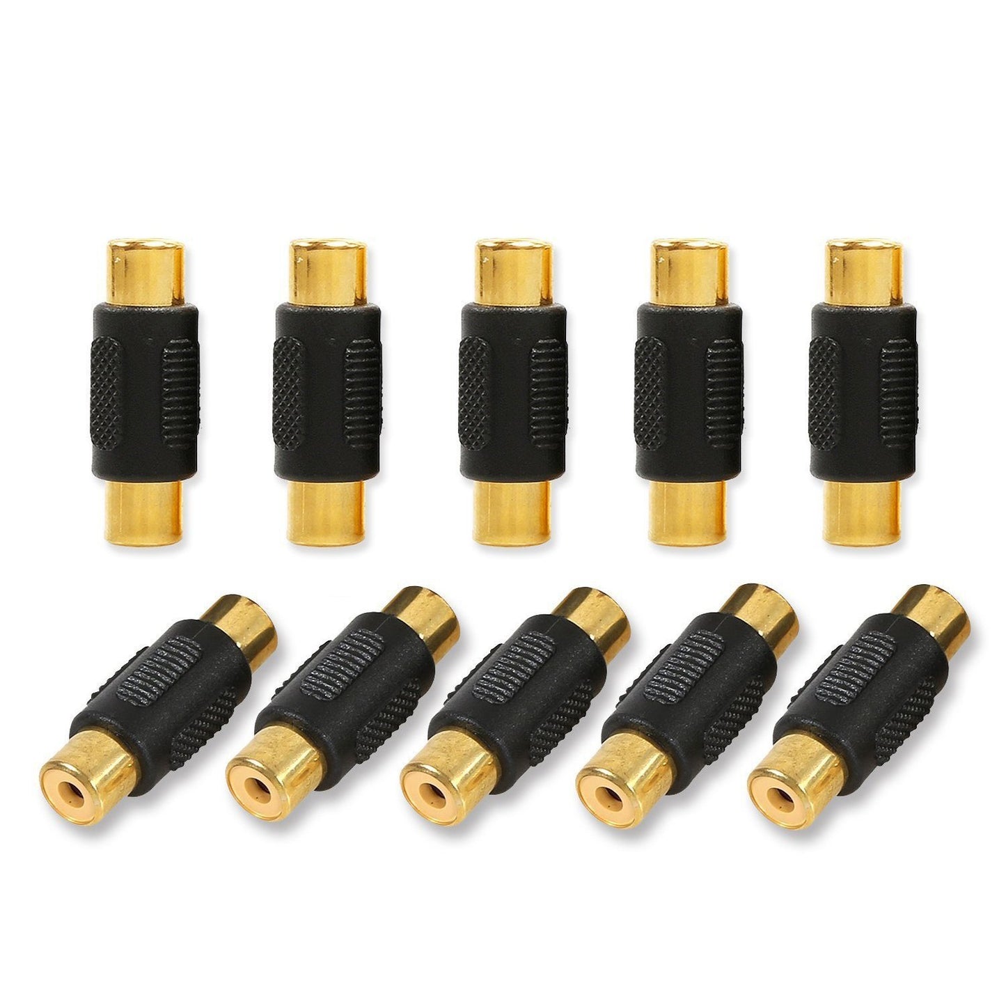 10 Pack RCA Female to Female Coupler Audio Video Gold Adapter, for Phono, Speaker, RCA Cable, Amplifier