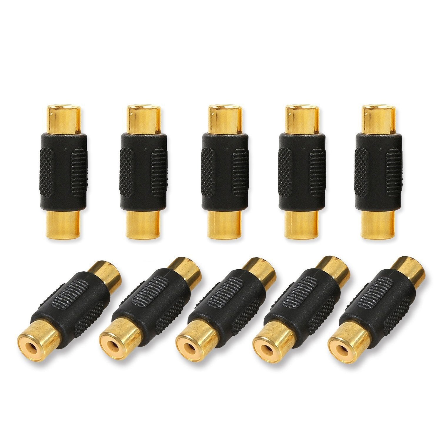 10 Pack RCA Female to Female Coupler Audio Video Gold Adapter, for Phono, Speaker, RCA Cable, Amplifier