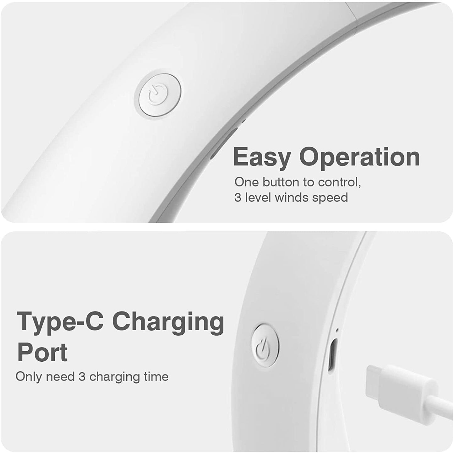 Portable Bladeless Neck Fan - Rechargeable Wearable Personal Cooling Device with 3 Speed Settings, Ideal for Office, Sports, and Travel - Perfect Gift for Father's Day