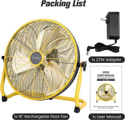 16" Battery Operated Floor Fan, 20000 Mah Large Rechargeable Cordless Fan for Ca