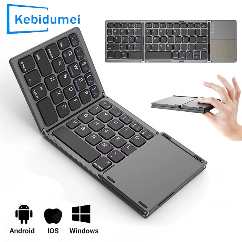 Foldable Bluetooth Keyboard with Touchpad Mini Wireless Keyboard Rechargable Keyboard for IOS Android Windows Tablet Notebook.