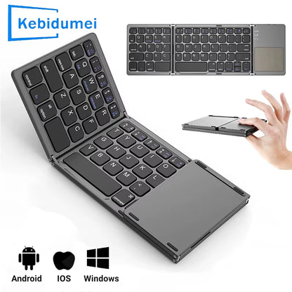 Foldable Bluetooth Keyboard with Touchpad Mini Wireless Keyboard Rechargable Keyboard for IOS Android Windows Tablet Notebook.