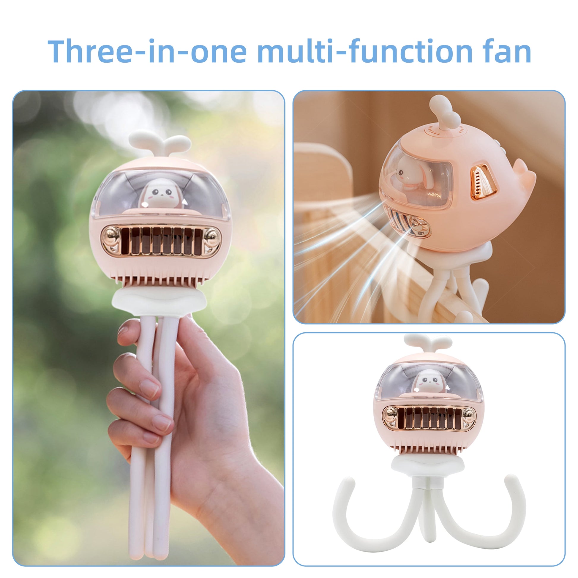 Rotatable Baby Stroller Fan with LED Light,3600Mah Rechargable Fan,Multifunction Portable Personal Fan for Stroller,4 Speeds,Pink.