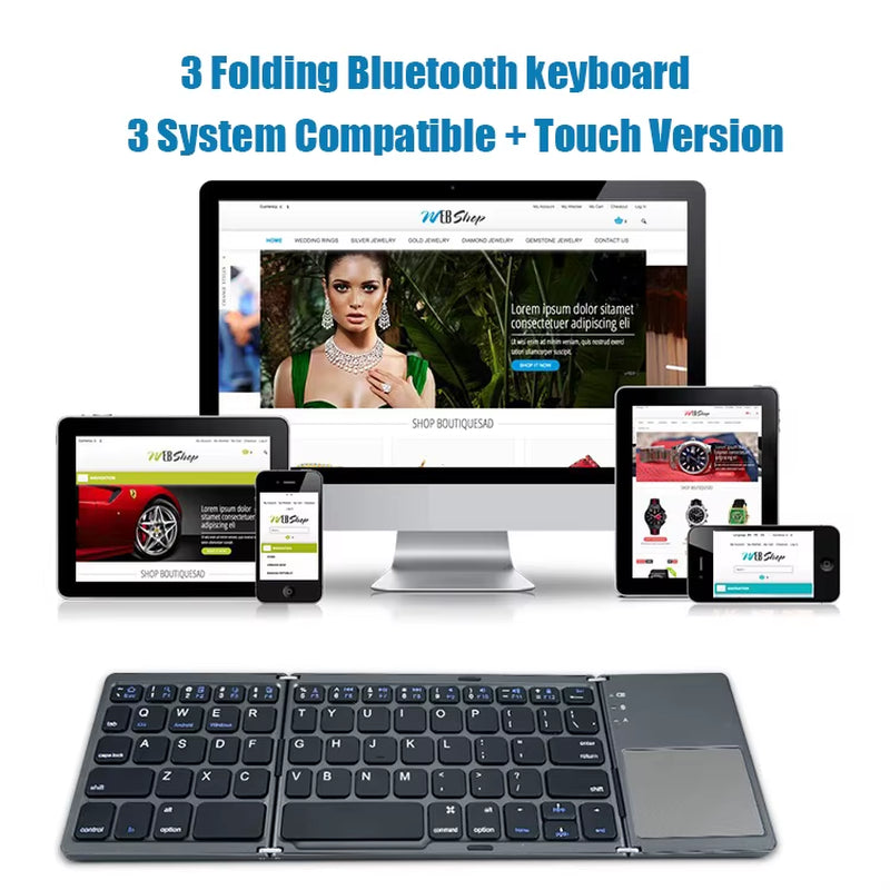 Foldable Bluetooth Keyboard with Touchpad Mini Wireless Keyboard Rechargable Keyboard for IOS Android Windows Tablet Notebook.