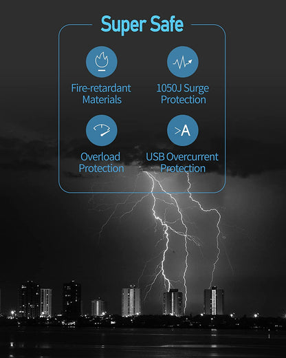 Surge Protector Power Strip Tower with 15W Magnetic Wireless Charger, 1050J, 13A Charging Station Featuring 12 AC Outlets and 6 USB Ports, 6.5Ft Extension Cord for Home and Office Use, White