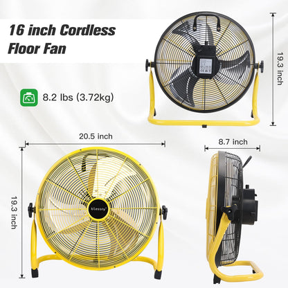 16" Battery Operated Floor Fan, 20000 Mah Large Rechargeable Cordless Fan for Ca