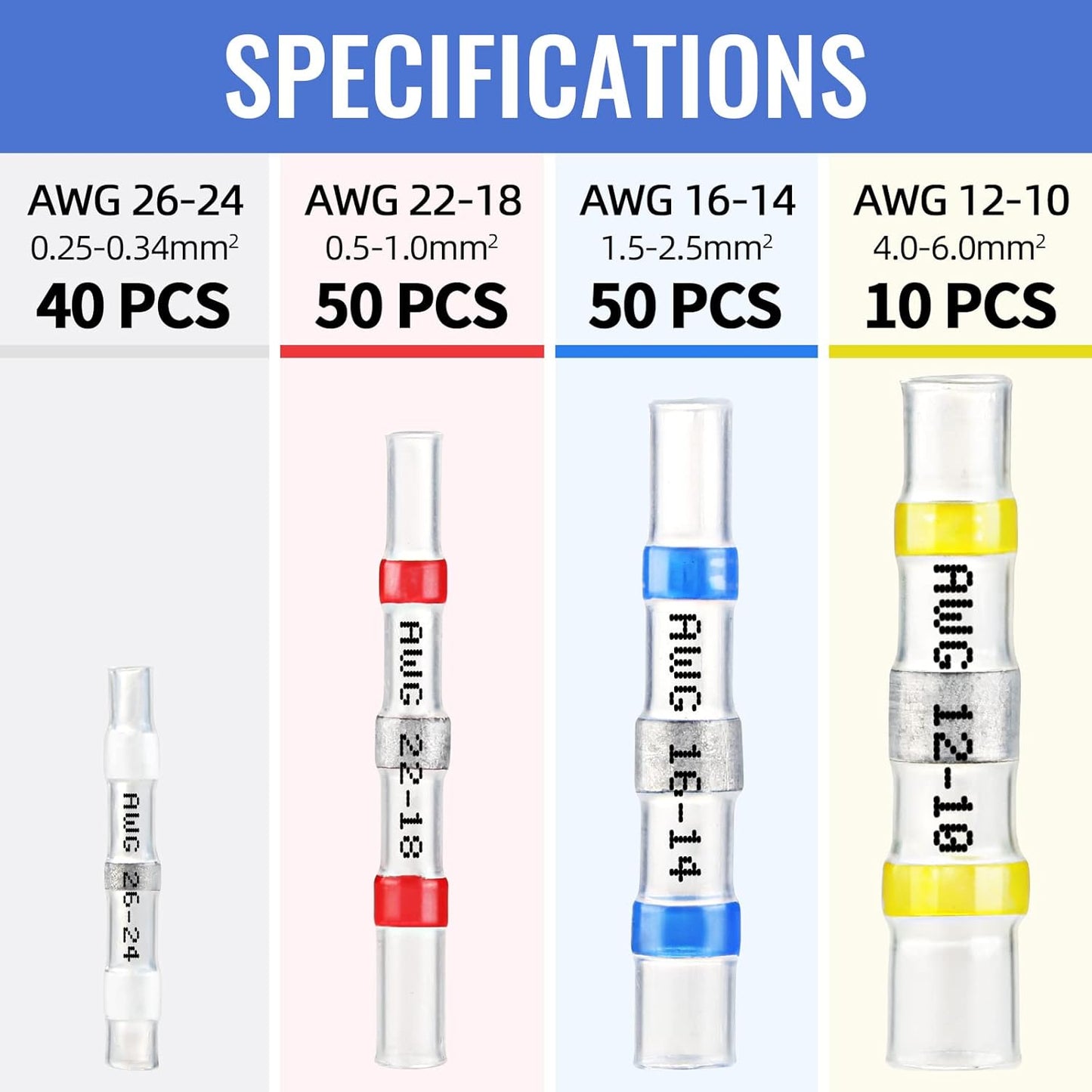 150 PCS Solder Seal Wire Connector Kit,  Heat Shrink Butt Terminal Waterproof Insulated Electrical Butt Splice for Automotive Marine