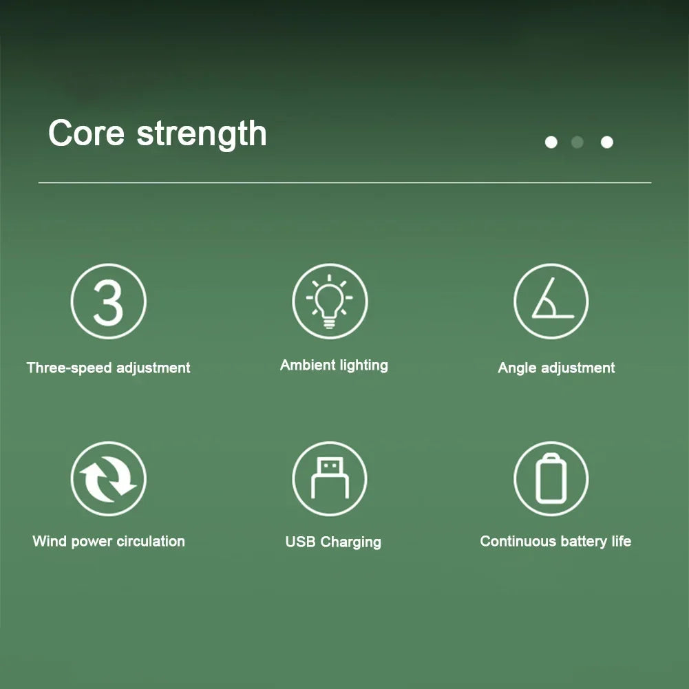 Portable Fan USB Rechargeable Fan LED 7 Colors Electric Fan 180°Adjustable Summer Camping Fans 3 Speeds Mini Fan for Xiaomi Fan