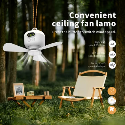 8000Mah Portable Camping Ceiling Fan with Remote Control - Rechargeable, Lightweight, and Ideal for Outdoor Tents and Home Use