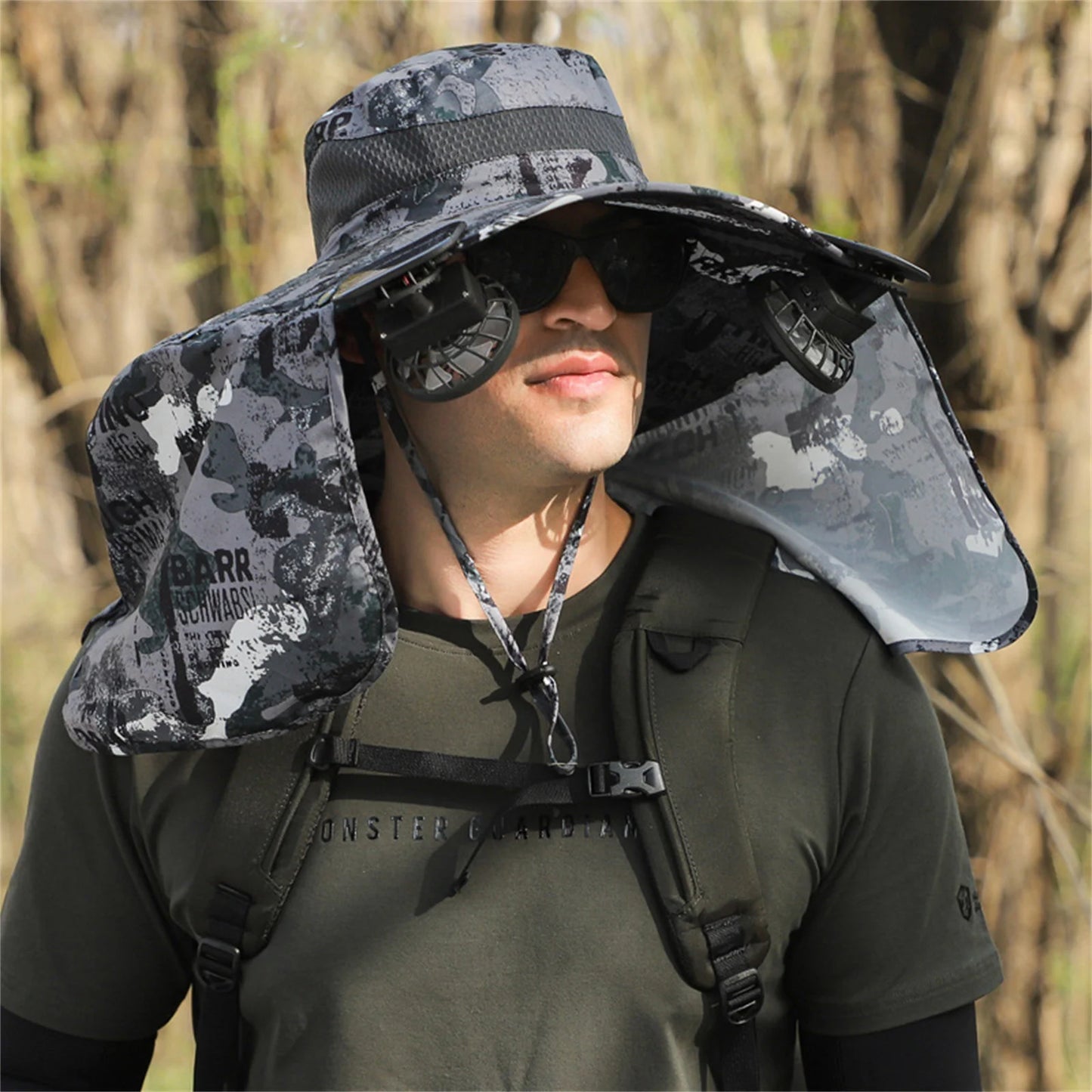 Wide Brim Solar Fan Hat for Outdoor Fishing, Sun Hat with 2 Solar Fans, Solar & USB Rechargable Sunscreen Fishing Hats with Fan for Men and Women